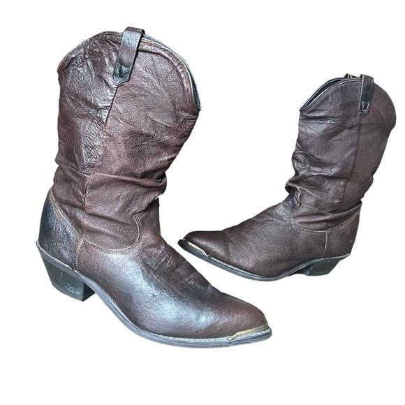 Vintage 80s Dingo Women’s Brown Leather Slouch Western Cowboy Boots, Size 7M - Picture 2 of 8
